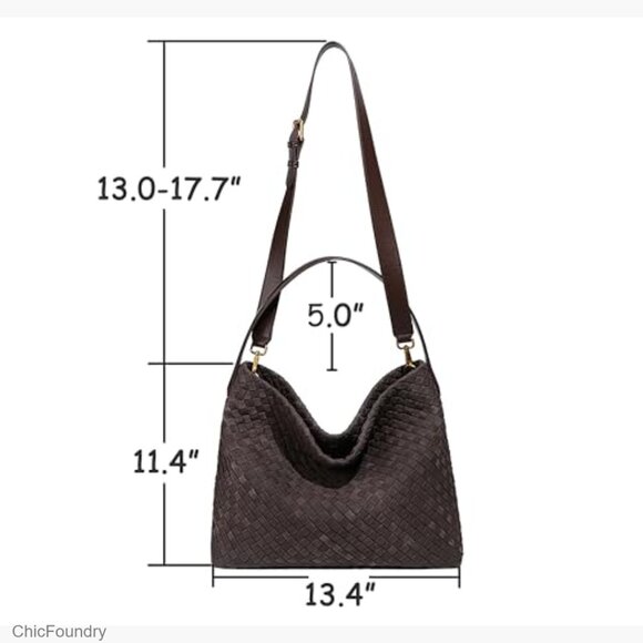 Woven Suede Hobo Bag Tote Shoulder Bag for Work Travel - Picture 2 of 5